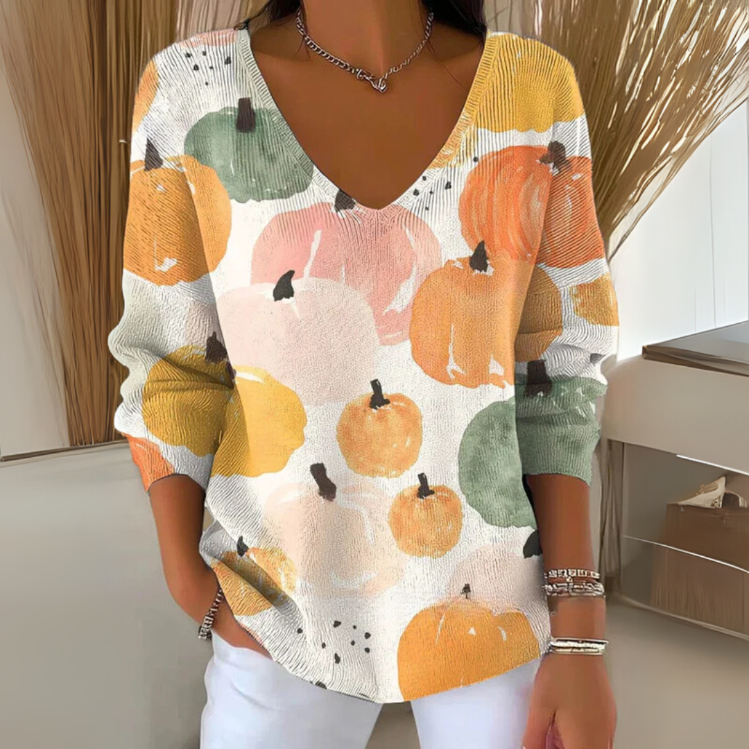 Marcelina | Dzianinowy Sweter z Casualowym Nadrukiem