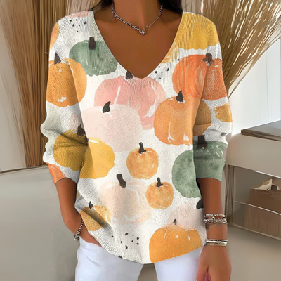 Marcelina | Dzianinowy Sweter z Casualowym Nadrukiem