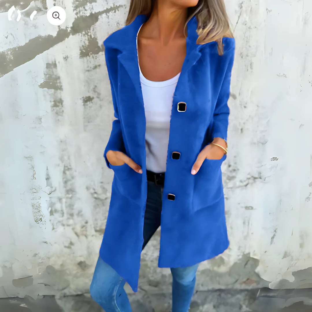 Anna | Klasyczny Jednorzędowy Płaszcz z Kołnierzem z Klapami