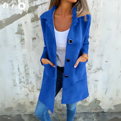 Anna | Klasyczny Jednorzędowy Płaszcz z Kołnierzem z Klapami