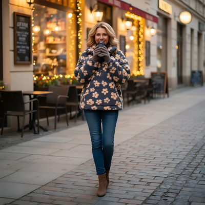 Grażyna | Polarowy Sweter z Kwiatowym Nadrukiem