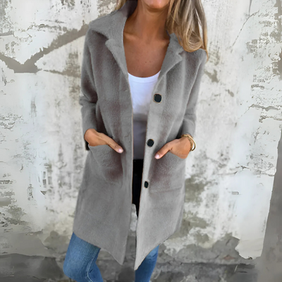 Anna | Klasyczny Jednorzędowy Płaszcz z Kołnierzem z Klapami