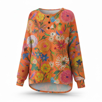 Justyna | Sweter Waffle w Kwiatowy Wzór dla Kobiet