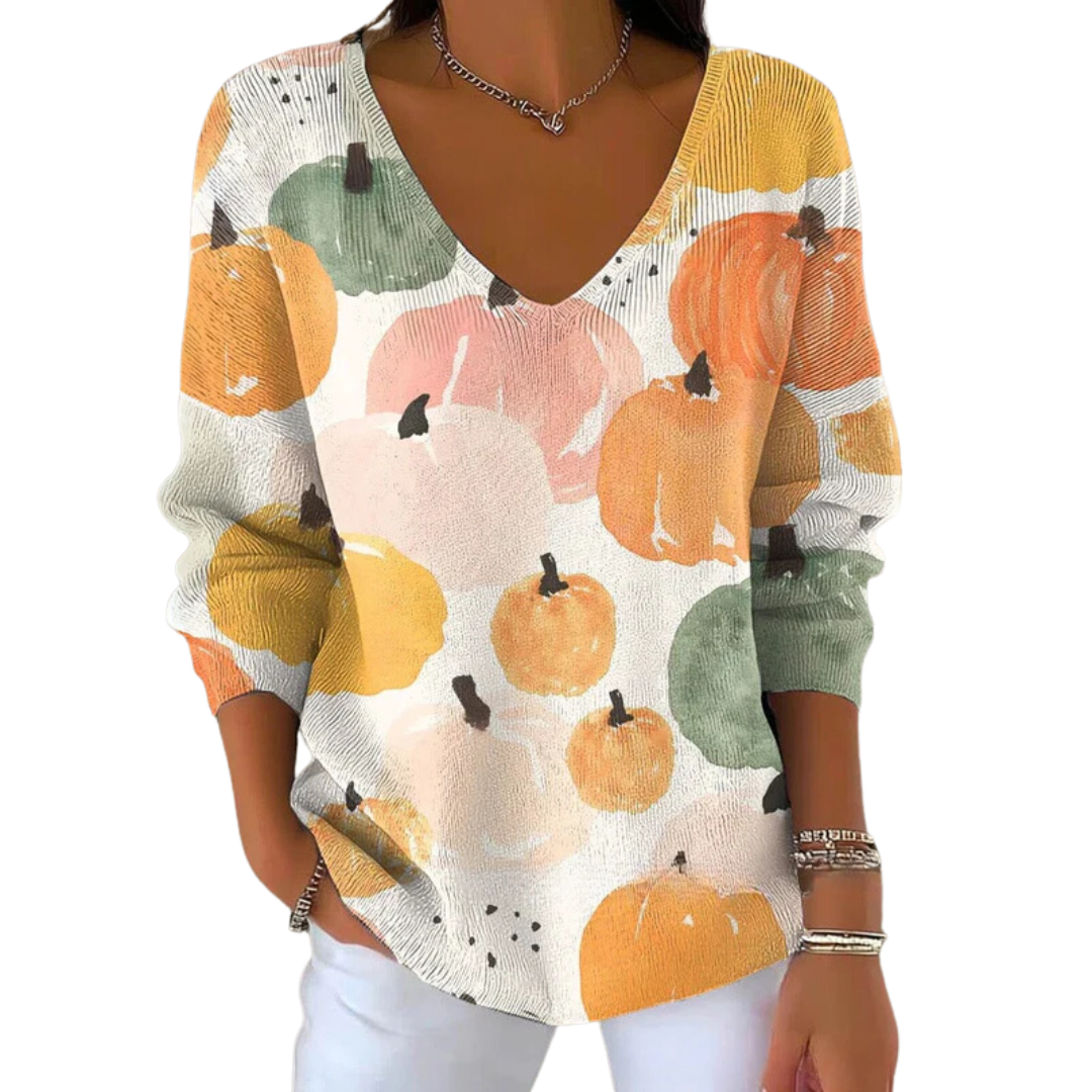 Marcelina | Dzianinowy Sweter z Casualowym Nadrukiem