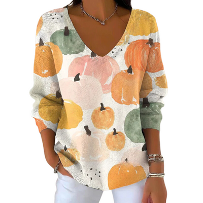 Marcelina | Dzianinowy Sweter z Casualowym Nadrukiem