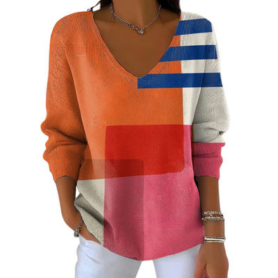 Sylwia | Dzianinowy Sweter z Casualowym Nadrukiem