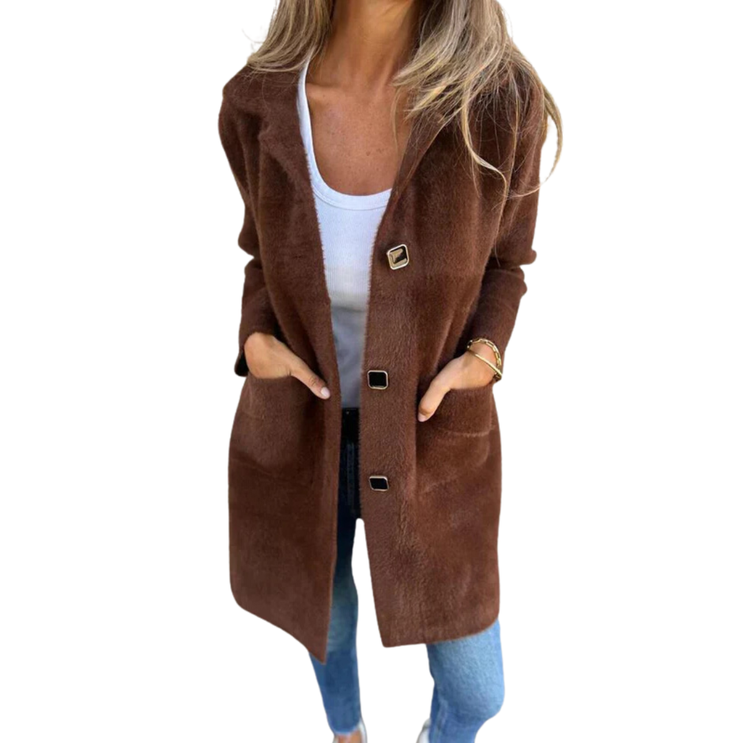 Anna | Klasyczny Jednorzędowy Płaszcz z Kołnierzem z Klapami