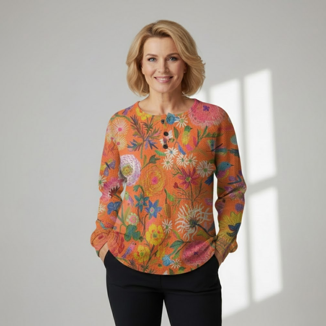 Justyna | Sweter Waffle w Kwiatowy Wzór dla Kobiet