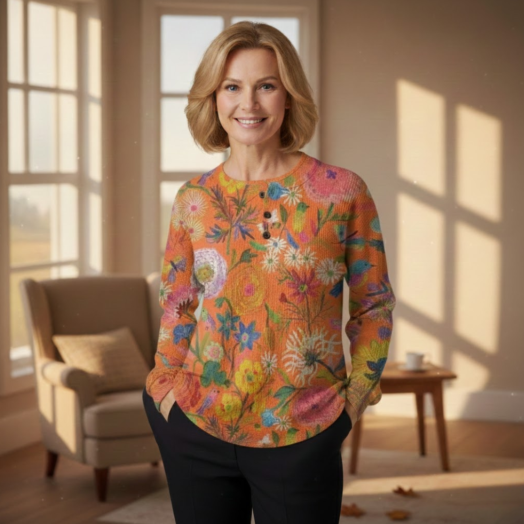 Justyna | Sweter Waffle w Kwiatowy Wzór dla Kobiet