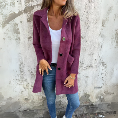 Anna | Klasyczny Jednorzędowy Płaszcz z Kołnierzem z Klapami