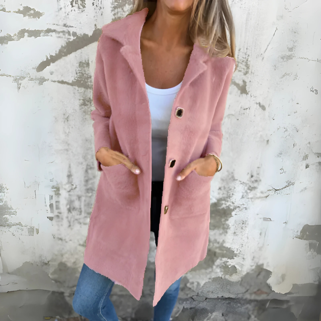 Anna | Klasyczny Jednorzędowy Płaszcz z Kołnierzem z Klapami