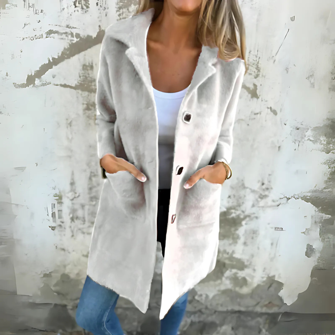 Anna | Klasyczny Jednorzędowy Płaszcz z Kołnierzem z Klapami